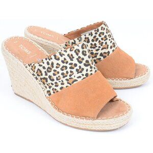 TOMS Women's 9 Monica Mule Wedge Sandal Leopard Animal Print Espadrille Slides